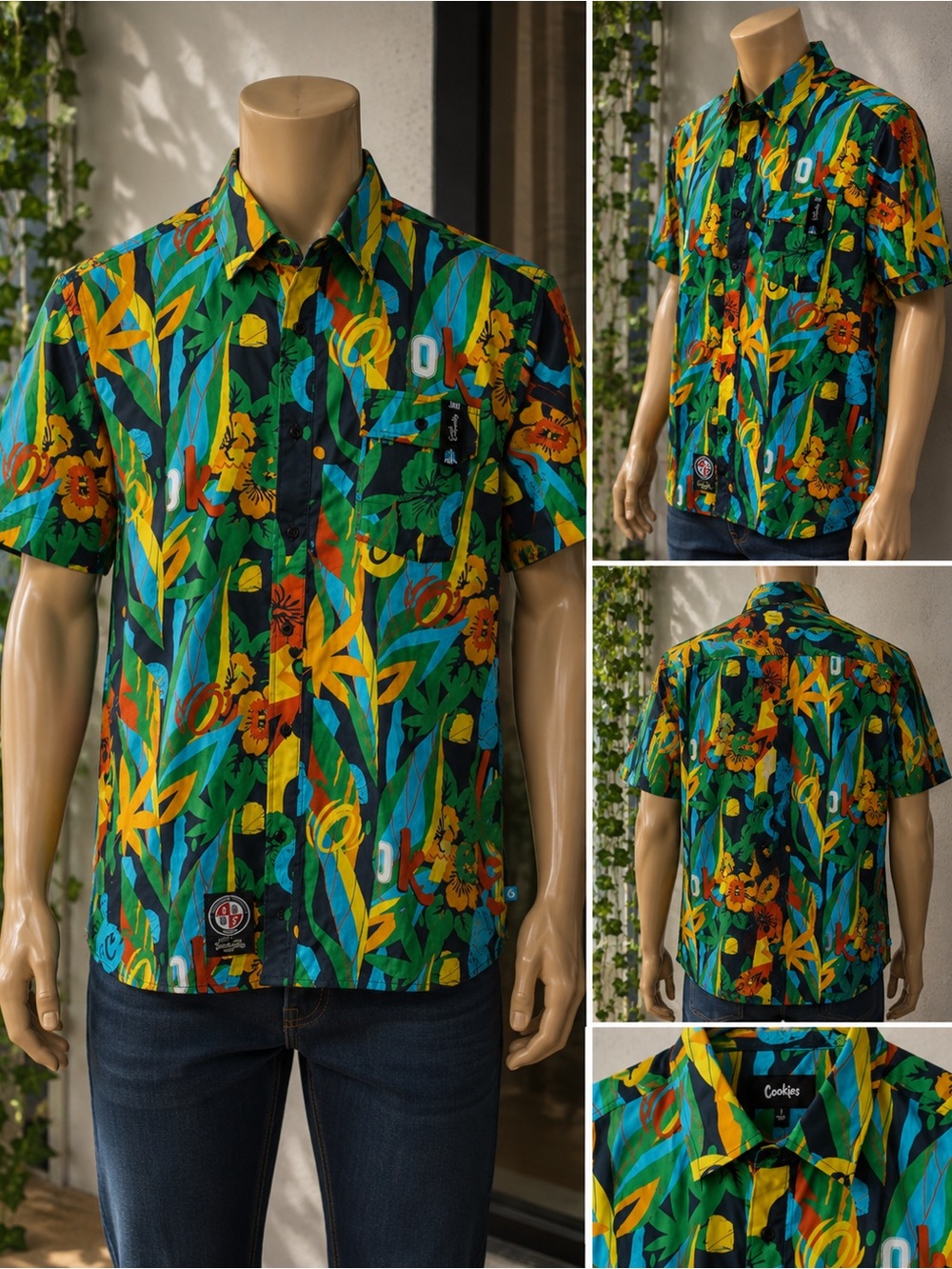 Cookies Short-Sleeve Green Tropical Print Button-Down Shirt